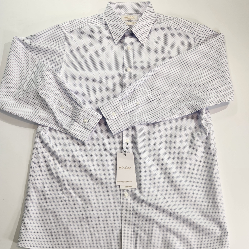 Roundtree Yorke Gold Label Men's Shirt Size 17 34 White Lilac Fitted Poplin 59 - Picture 4 of 13